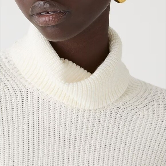 J. Crew Womens Cotton-Blend Ribbed Turtleneck Cream Relaxed Fit Sweater XS - Picture 14 of 14